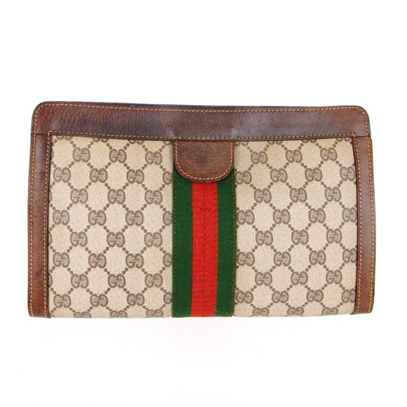 Vintage GUCCI Supreme Web GG Monogram Canvas Leather Travel Toiletry Bag - Picture 2 of 10